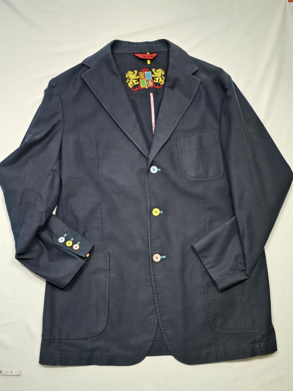 Robert Graham Made in Italy Dark Blue Crest Blazer Sport Coat Size 42